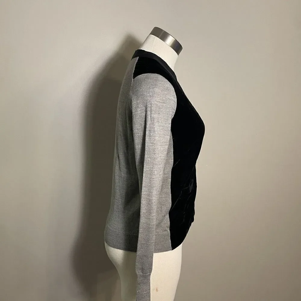 J Crew Cardigan Sweater Harlow Gray Black Merino Wool Velvet Button Front Sz XS - Picture 5 of 11